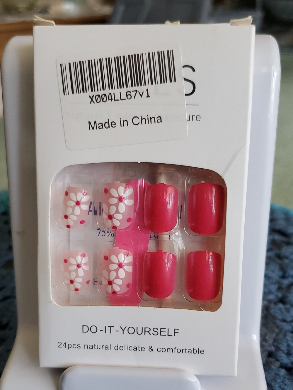 Press-On Nail Set Pink Floral & Solid Pink #17